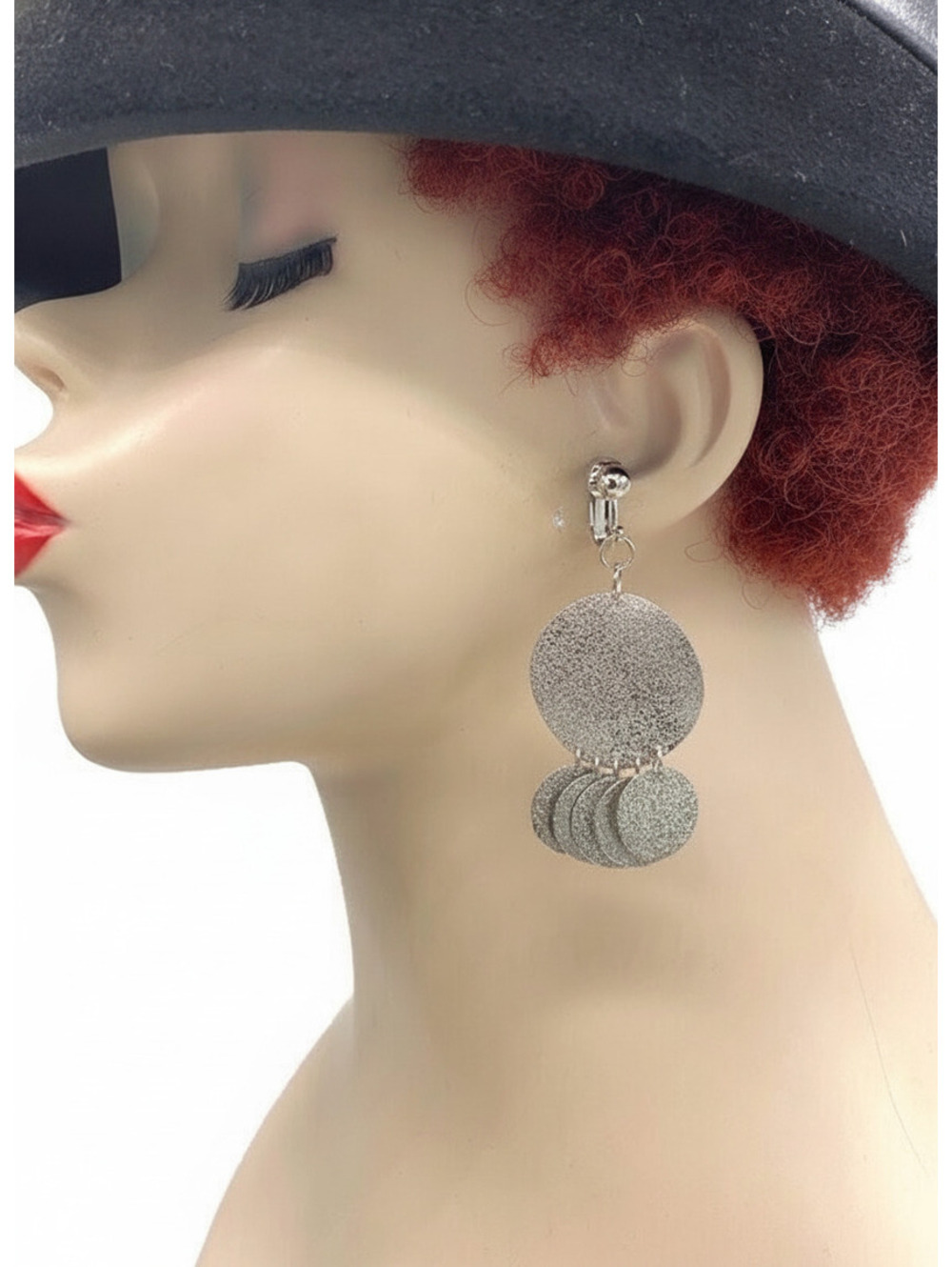Vtg Waterfall Silver Hammered Tribal Gypsy Boho Dangle Clip Earrings Party N17